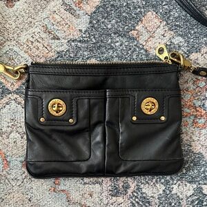 Marc Jacobs Black Leather Crossbody Bag with Gold Accents